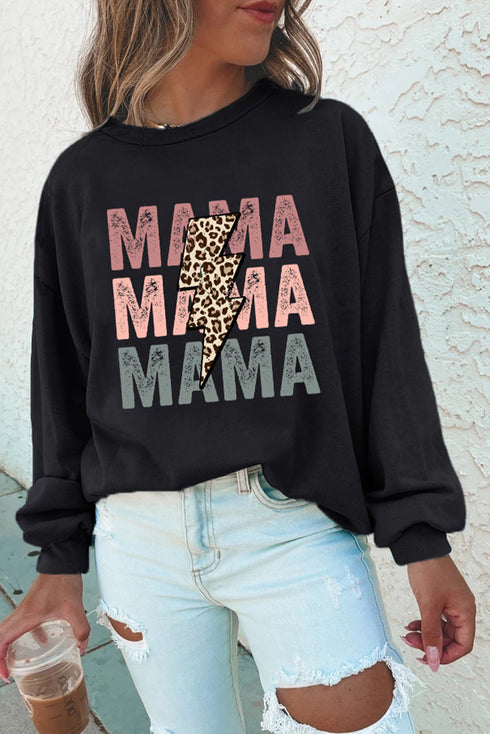Black Leopard Lightning MAMA Graphic Pullover Sweatshirt